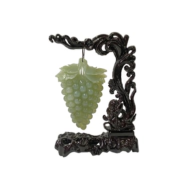 Chinese Natural Stone Grapes Shape Wood Stand Display Art ws3250E 