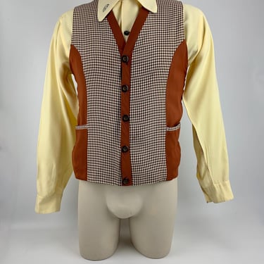 Vintage Vest - Rayon Gabardine with Brown & Cream Gingham - Tailored Fit - By ADAM - Men's Size Small to a Tailored Medium 