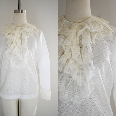 1960s/70s White Lace Ruffled Blouse 