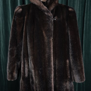 Vintage 1970s Luxurious Tissavel Acrylic Faux Fur Swing Coat for Hillmoor with Gathered Shoulders and Cuffs 