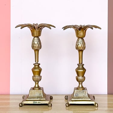 Pair of Brass Pineapple Candlesticks