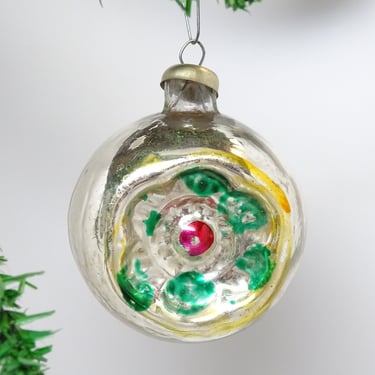 Antique 1940's German Hand Painted Mercury Glass Indent Christmas Ornament, Vintage Tree Decor 