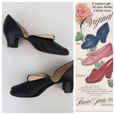 Vintage 1950s Daniel Green slippers, Doric, satin, boudoir, hostess, size 8.5 