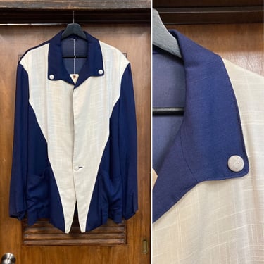 Vintage 1950’s Size XL Two-Tone Rayon Hollywood Leisure Elvis Rockabilly Jacket, 50’s 3/4 Jacket, Vintage Clothing 