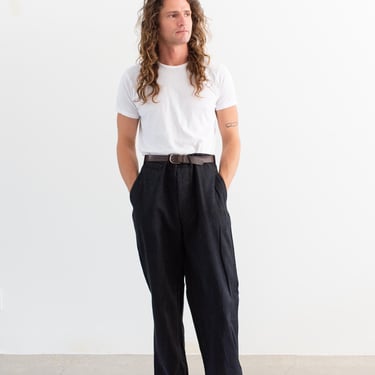 Vintage 36 Waist Black Thick Cotton Canvas Twill Chinos | High Rise Unisex Straight Leg Utility Pant Trouser | Metal Buttons | P247 