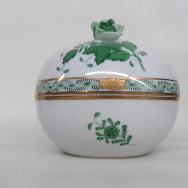 Herend Hungary Chinese Bouquet Green Vintage Porcelain Lidded Box 2886B