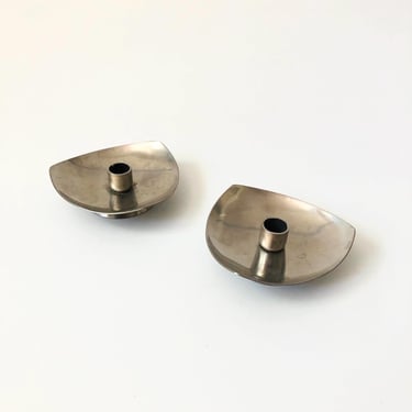 Mid Century Danish Stainless Steel Candle Holders - Set of 2 