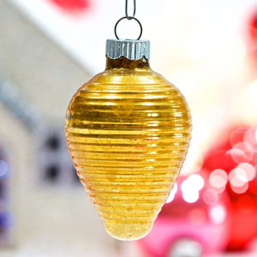 VINTAGE: Old Shiny Brite Gold Glass Christmas Ornament - Hand Painted - Holiday Ornament - SKU 30-408-00029373 