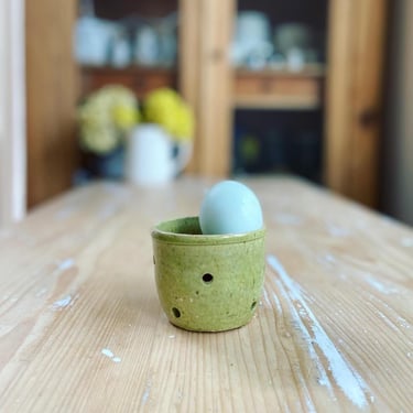 Beautiful rustic French glazed clay cheese mold in beautiful green 