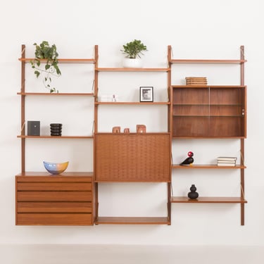 Poul Cadovius teak wall unit with large secretaire for Cado, Denmark 1960s 