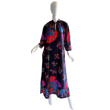 70s Psychedelic Butterfly Caftan / Vintage Deadstock Leisure Wear Dress / 1970s Novelty Print Kimono Dress OS 