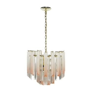 Modern Clear & Pink Lucite Brass Plated Chain Chandelier