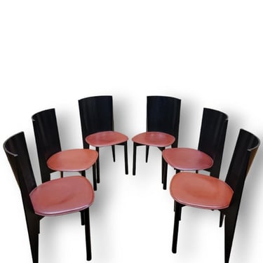 Vintage Post Modern Italian Ebonized Bentwood & Leather Dining Chairs by Calligaris - Set of 6