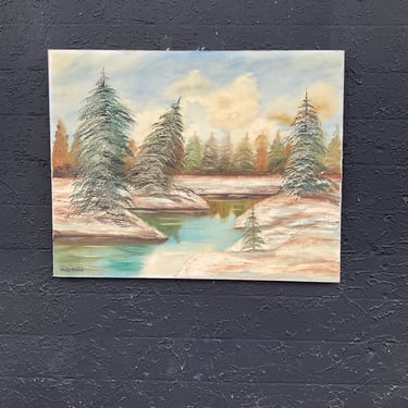 Pine Tree and Stream Landscape Painting