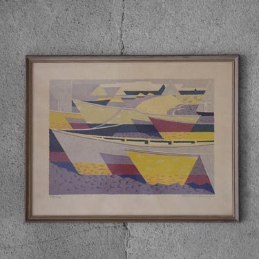 Båtparad, Color Lithograph by Waldemar Lorentzon, 1953 