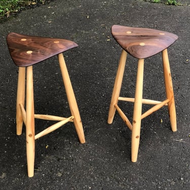 Pair of Mid Century Modern Counter Stools , Wharton Esherick , Hand Carved Sculpted Counter Stool , Wood Stool , 
