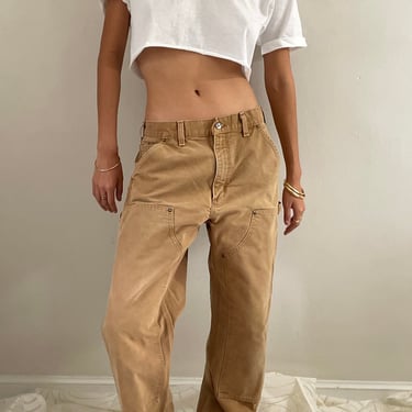 32 Carhartt double knee work pants / vintage tobacco tan cotton canvas high waisted Carhartt dungaree double front utility pants | size 32 