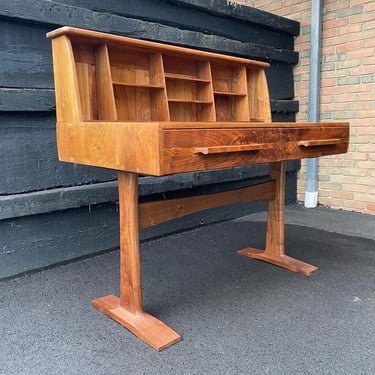 Midcentury Modern American Studio Craft Sculpted Solid Walnut Office Desk With drawers and shelf 