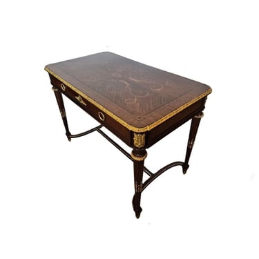 Fine Maison Forest Signed Antique French Louis XVI Style Gilt Bronze Ormolu Mounted Mahogany Kingwood Marquetry Writing Desk Library Table 