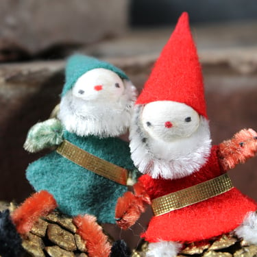 Set of 4 Pine Cone Character Ornaments | Spun Cotton Santas & Elves | Circa 1950s | Vintage Christmas Pine Cone Ornaments | Bixley Shop 