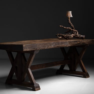 Tree Branch Table Lamp / Oak Double X-Frame Table