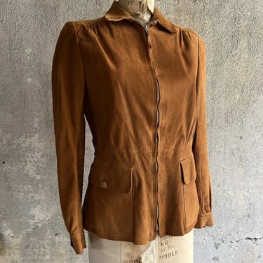 Vintage 1930s Gazelda Superior-Suede Leather Jacket Coat Sportswear Soft Pockets