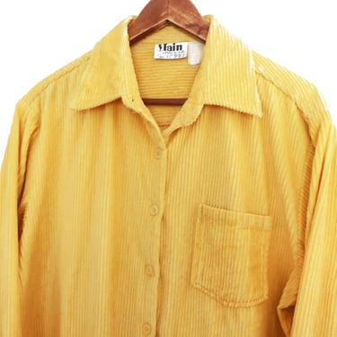 vintage button up / corduroy shirt / 1970s golden yellow corduroy button up shirt Large 