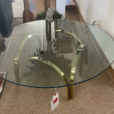 Glass Coffee Table<br />Brass Base<br />48″ Round