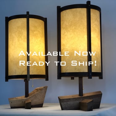 George Nakashima Inspired Lamps Pair / Mid Century Modern / Wood Lamps / Accent Lighting / Table Lamp / Desk Lamp / Retro Lamp 