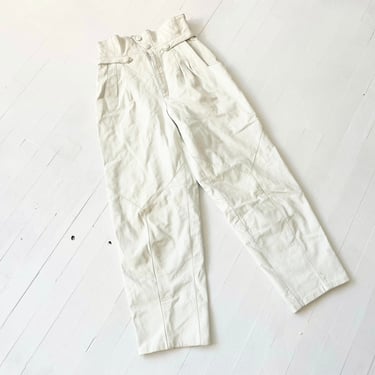 1980s High Waist White Leather Pants 