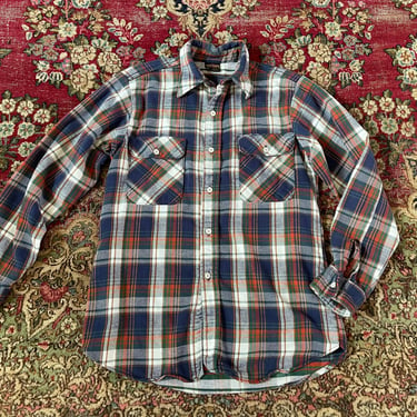 Fall vibes, BIG YANK ‘80s flannel shirt, navy & pumpkin, soft all cotton flannel shirt, M 