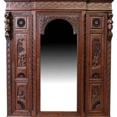 Antique Armoire, Triple, French Breton, Carved Oak, Mirrored, Early 1900s!!