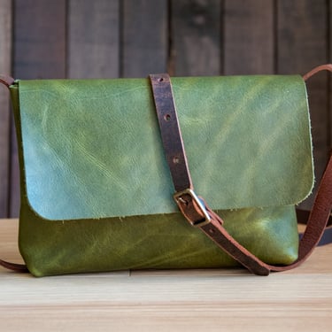 New Moss Green Eco-Tanned Leather Bag | The Small Leather Moss Green Mini-Satchel Bag | Small Leather Bag 