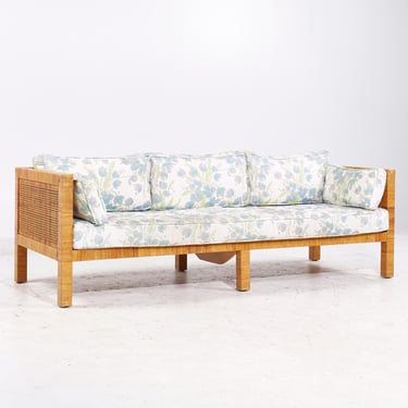 Billy Baldwin for Bielecky Brothers Mid Century Rattan, Cane and Brass Tuxedo Sofa - mcm 