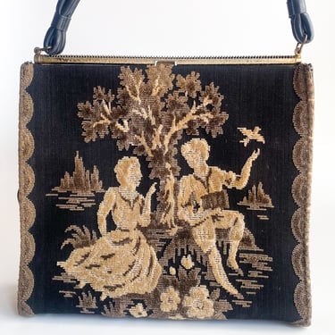1970s Romantic Boy and Girl Tapestry Purse