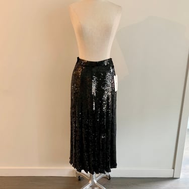 Bill Blass evening vintage black sequin pleated long skirt-size S 