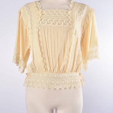 Ivory Lace Silk Blouse, Edwardian Flapper style Top, Antique, Vintage, Crochet, 1940's, 1920's, 1930's, 1900's  Art Deco style 