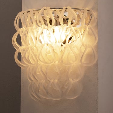 Large italian Giogali wall sconce with frosted Murano glass chains, wall lamp design Made in Italy 