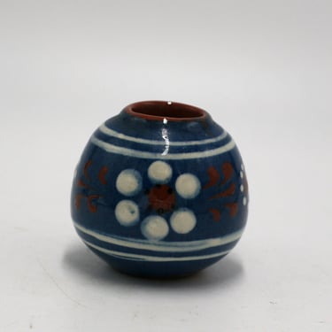 vintage southwest redware vase with blue glaze 