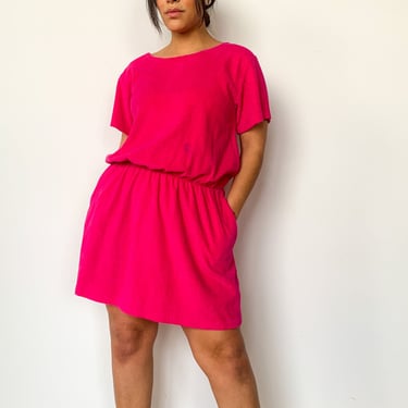 90s Hot Pink Terrycloth Dress, sz. L/XL
