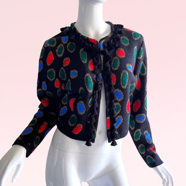 Rare Vintage 1980s Paris Metallic Tassels Bolero Cardigan Sweater - A True Fashion Icon 