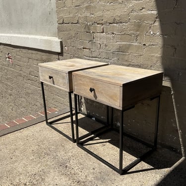 Pair of Acacia Wood Nightstands