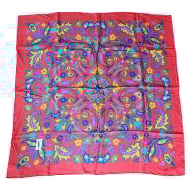 Vintage 70s 80s YSL Silkprint Scarf Large Square Multicolored Red Floral Mandala 