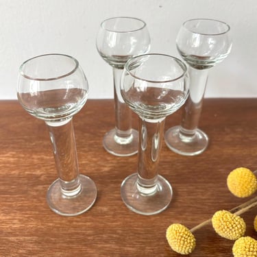 Vintage MCM Thick Pillar Stem Cordial Glass | Danish Design Liqueur Sherry Aperitif Wine Sleek Shot Cup | Housewarming Party Gift | Set of 4 