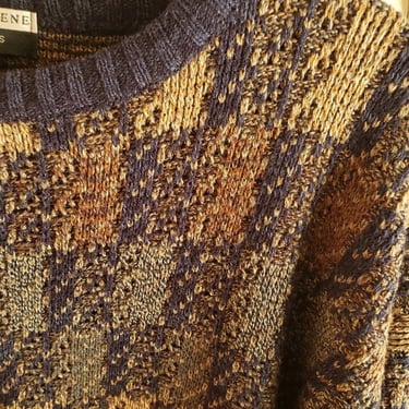 Vintage Geoffrey Beene Acrylic Sweater Earthtone Patchwork  L 