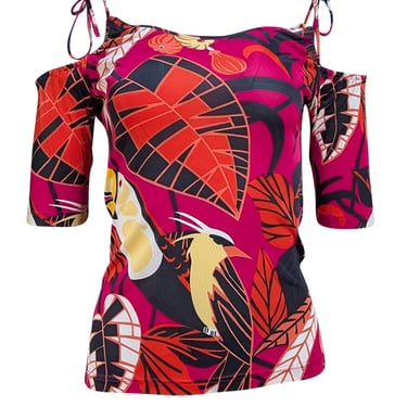 Givenchy - Pink Tropical Multi Print Cold Shoulder Shirt Sz S