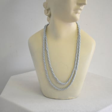 1980s/90s Extra Long Pale Blue Seed Bead Rope Necklace 