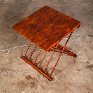 Mid Century Danish Modern Side Table Solid Teak Denmark Butcher Block Folding NM