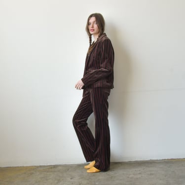 3217o / brown velvet pinstriped pant suit 