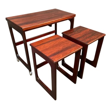 Vintage British Mid Century Modern Rosewood "Langthorne" Triform Cart and Nesting Tables by McIntosh 